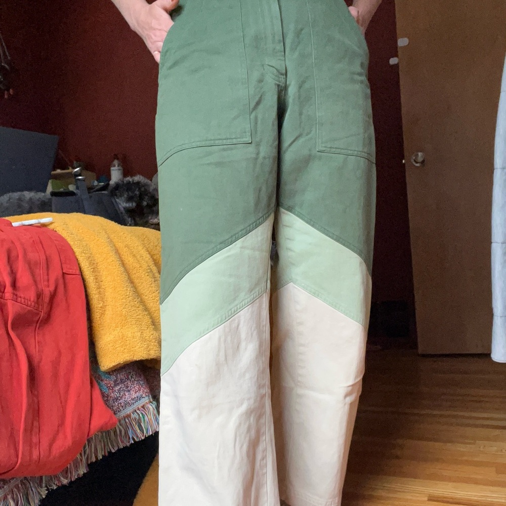 Big Bud Press Green and Cream Straight Leg Pants